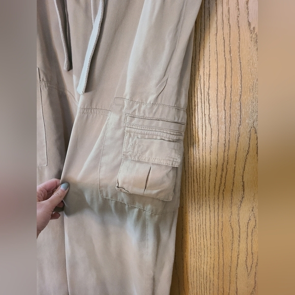 London Jean Khaki Chinos Belted Fold Waist Cargo Pocket Pants - Picture 2 of 5